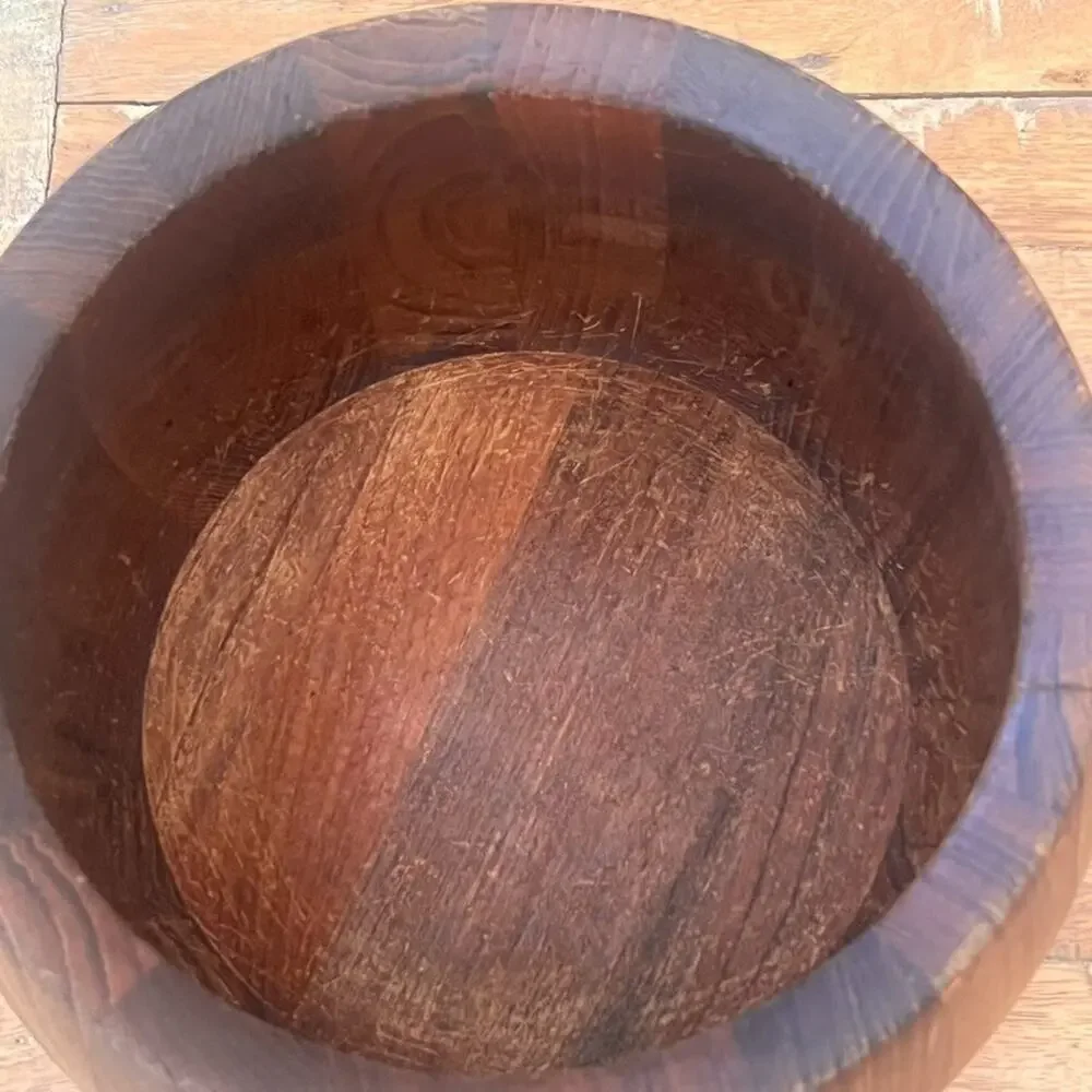 Staved Teak Wood Salad Serving Bowl 9 in Modern